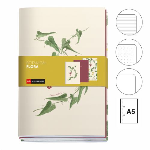 Sešity Miquelrius - Botanical Flora, sada 3 ks, A5, 32 listů, čistý, linka, tečka
