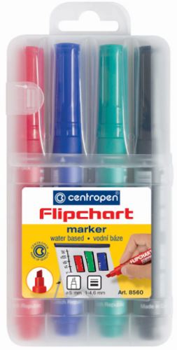 Značkovač FLIPCHART 8560/4, sada, 1-4,6mm, klínový hrot, vodní, CENTROPEN