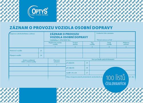 Záznam o provozu vozidla osobní dopravy A5, číslovaný, 100 listů OP1177