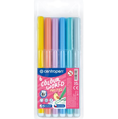 Popisovač CENTROPEN PASTEL 7550/ 6ks/TP obal, sada fixů, 1mm