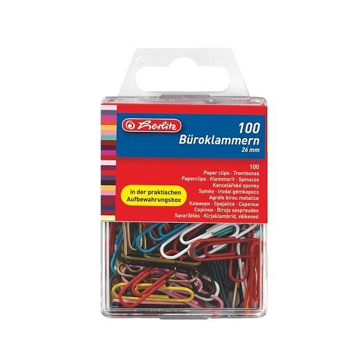 Sponky kancelářské  HERLITZ - 100ks/26mm barevné    08760811