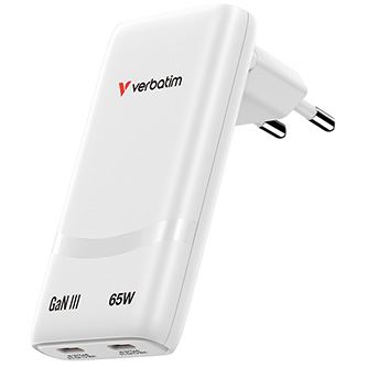 Nabíječka do sítě Verbatim Fold 'n' Go, GaN 2 USB-C PD 3.0, bílá, 65W