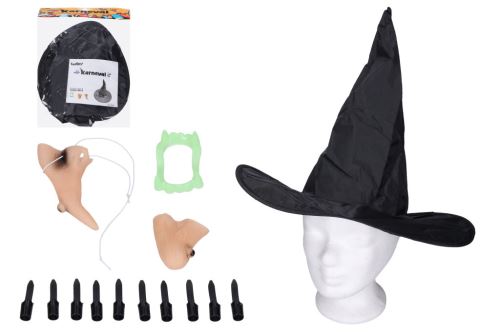 Karneval set - čarodějnice (nos, brada, prsty, klobouk a zuby)    W027545 (1)