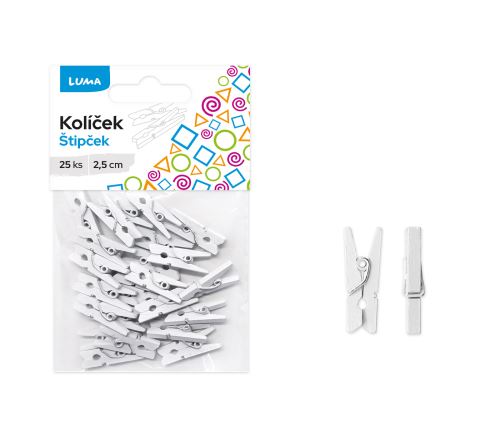 Kolíček 2,5cm LUMA - bílý, 25ks