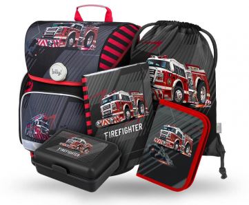 Školní set Ergo Hasiči II -aktovka, sáček na obuv, peněženka, penál, box na sešity A-32068