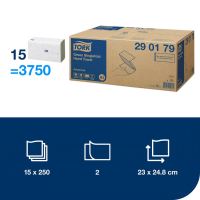 Ručníky papírové TORK SINGLEFOLD, 2-vrst.zelené 23x25cm, náplń H3  15X250ks   290179