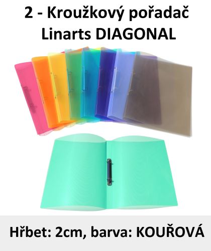 Kroužkový pořadač LINARTS Diagonal A5, PP 2kroužky, 2cm, kouřová, 1ks/10/50 5207KR