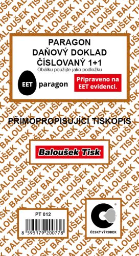 Paragon - daňový doklad, propisující 1+1 číslovaný PT012