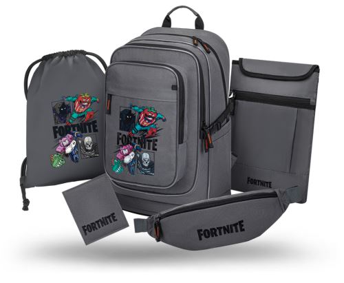 Školní set 5 Cubic Fortnite Squad - batoh, sáček, ledvinka, obal, peněženka   A-36561