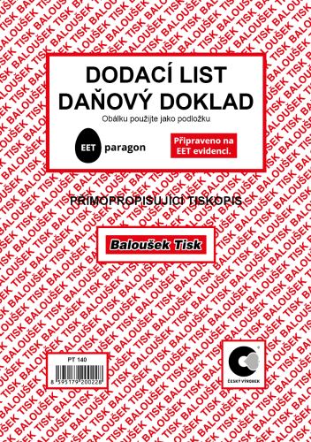 Dodací list - daňový doklad A5, propisující PT140