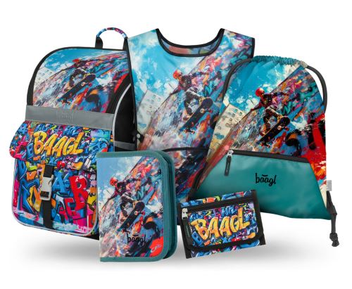 Školní set Zippy Skatepark - aktovka, penál, sáček, zástěra, peněženka   A-34865