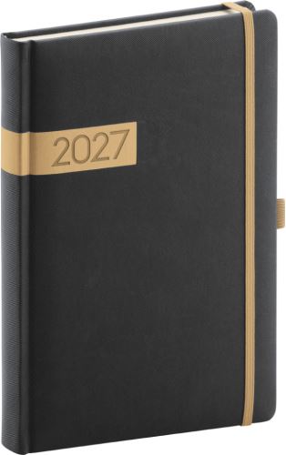 Diář denní - Twill 2027 - černo-zlatý - 15 x 21 cm   PGD-DA5TW-7001