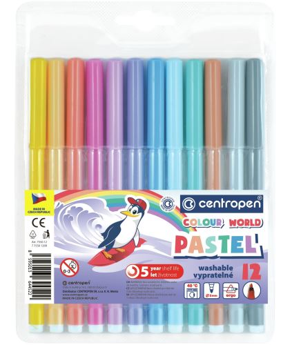 Popisovač CENTROPEN PASTEL 7550/12ks/TP obal,sada fixů,1mm,vypratelné