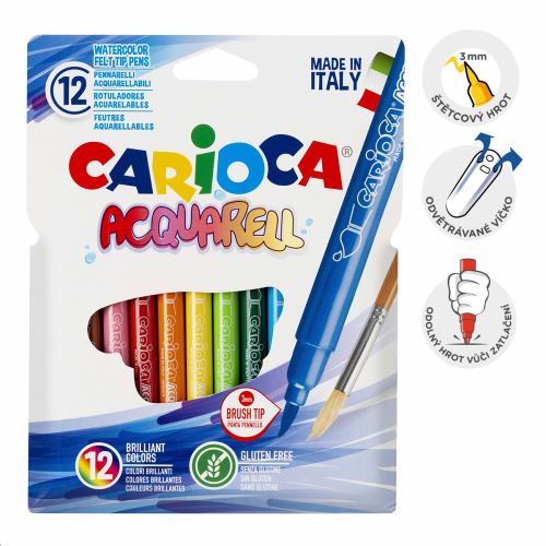 Akvarelové fixy Carioca - sada 12 ks, mix barev