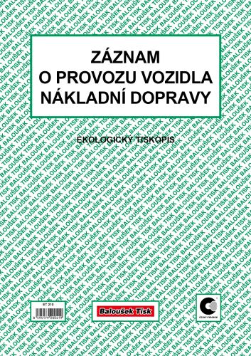 Záznam o provozu vozidla nákladní dopravy A4 stazka, ekologický ET210