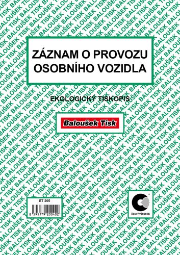 Záznam o provozu osobního vozidla A5 stazka, ekologický ET205