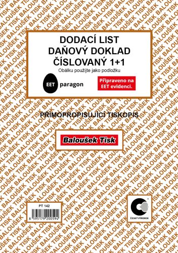Dodací list - daňový doklad, propisující, 1+1 číslovaný PT142
