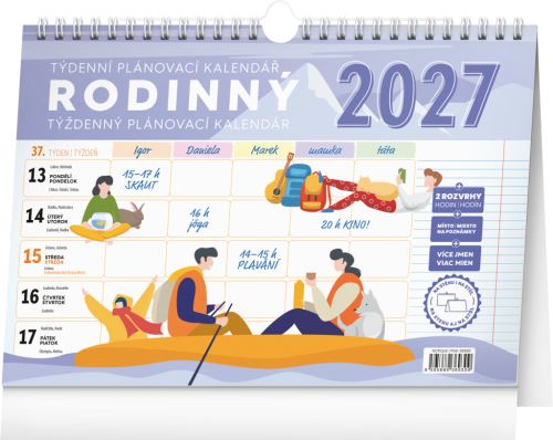 Kalendář týdenní rodinný 2027 - plánovací s háčkem - 30 x 21 cm   PGS-36930