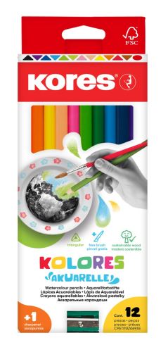 Pastelky akvarelové KORES - 12ks - trojhranné    93812.02