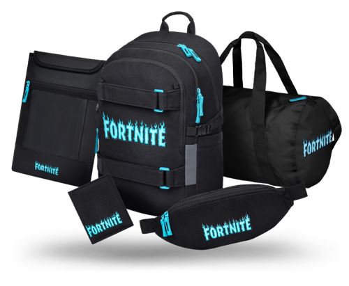 Školní set 5 Skate Fortnite Blue: batoh, taška, ledvinka, obal, peněženka   A-36557