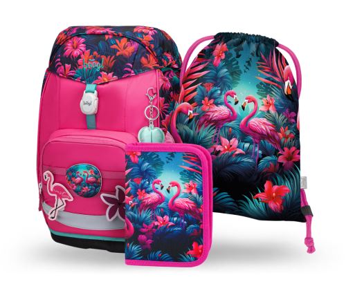 Školní set 5 BAAGL Airy Plus Plameňáci - batoh, penál, sáček   A-36092