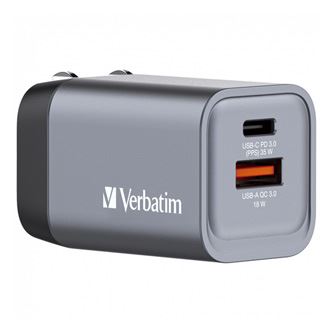 Cestovní nabíječka do sítě Verbatim, GaN USB 3.0, USB C, šedá, 35 W