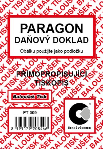 Paragon A7 - daňový doklad, propisující PT009