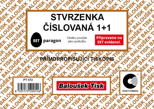 Stvrzenka A6 propisující, 1+1 číslovaná PT072