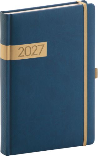Diář denní - Twill 2027 - modro-zlatý - 15 x 21 cm   PGD-DA5TW-7016