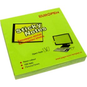 Bloček samolepící NOTES, 75x75mm, 100listů, zelený  neon