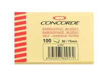 Bloček samolepící CONCORDE, 50x75mm, 100 listů, žlutý A1001