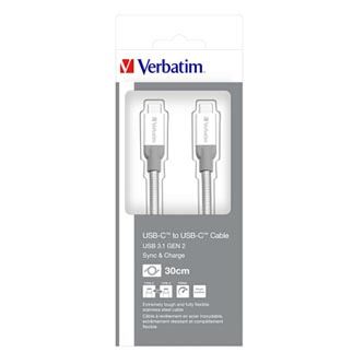 USB kabel Verbatim (3.1), USB C samec - USB C samec, 0.3m, stříbrný, box, 48867