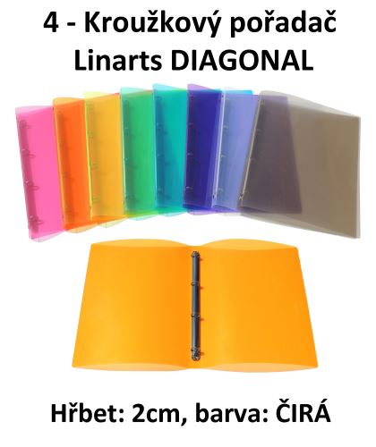 Kroužký pořadač LINARTS Diagonal A4, lamino, 4kroužky, 2cm, čirá, 1ks/10/30 5204CIR