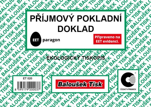 Příjmový pokladní doklad A6 ekologický ET020