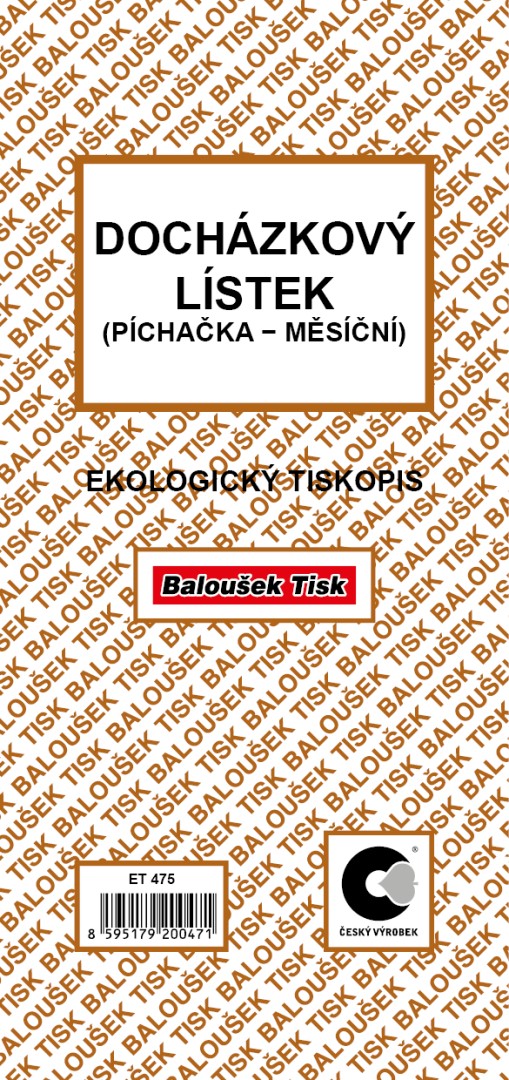 Docházkový lístek - píchačka - měsíční 1/3A4  ET475