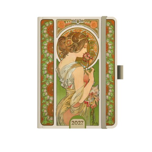 Diář denní A5 - Alfons Mucha 2027 - Zelený   BDD9-11-27
