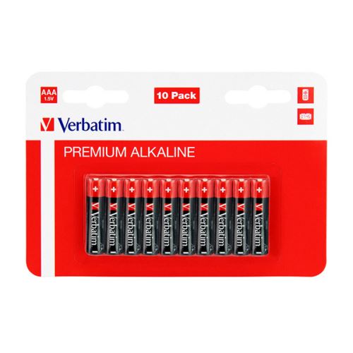 Baterie jednorázová alkalická, tužková, AAA, 1.5V, Verbatim, blistr, 10-pack, 49874