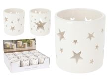 Svícen porcelán 75x75x80mm na čaj. svíčku hvězdičky mix, bílá