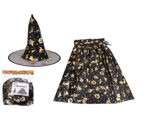Karneval set - čarodějnice (plášť, klobouk) zlatá   W027547