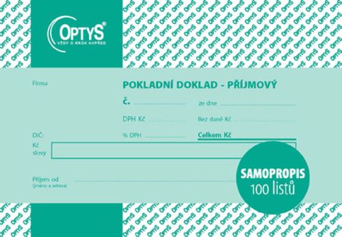 Příjmový doklad s DPH A6, jednoduchý, samopropisovací, 100 listů OP1068
