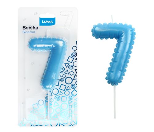 Svíčka č. 7 balónek - MODRÁ 8cm