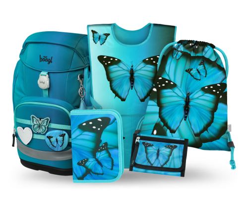 Školní set 5 BAAGL Airy Plus Butterfly - batoh, penál, sáček, zástěra, peněženka   A-36095