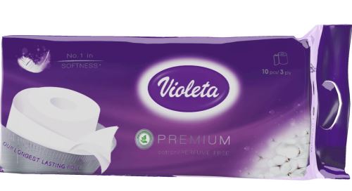 Toaletní papír VIOLETA Premium 3vrst. ,Bavlna, 100%cel. bal.10rolí, 6bal./pyt.,22pytlů/