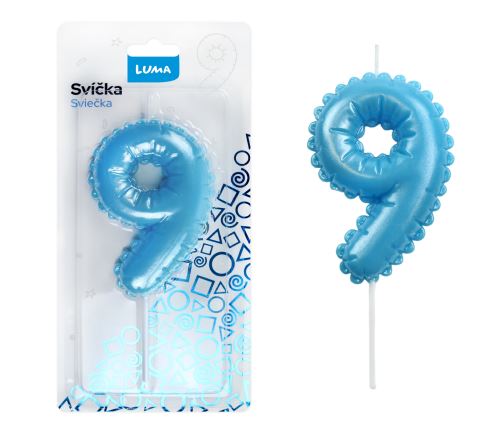 Svíčka č. 9 balónek - MODRÁ 8cm