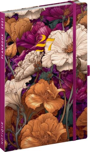 Planbook diář/notes - Vintage květy 2027 - 13 x 21 cm   PGD-37229-V