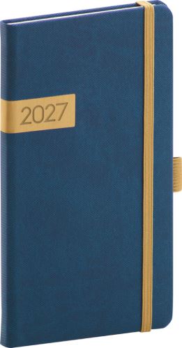 Diář týdenní - Twill 2027 - kapesní - modro-zlatý - 9 x 15,5 cm   PGD-KAPTW-7016