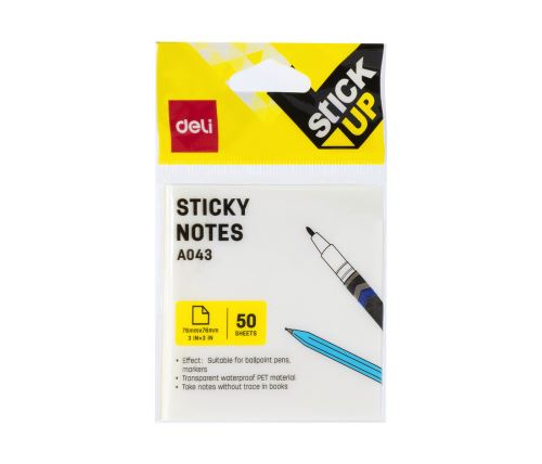 Bloček samolepící STICK UP transparentní 76 x 76mm 50l DELI EAO43