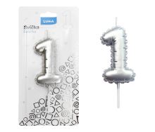 Svíčka č. 1 balónek STŘÍBRNÝ 8cm