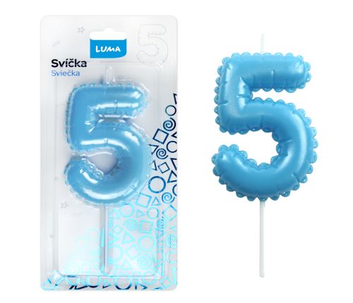 Svíčka č. 5 balónek - MODRÁ 8cm