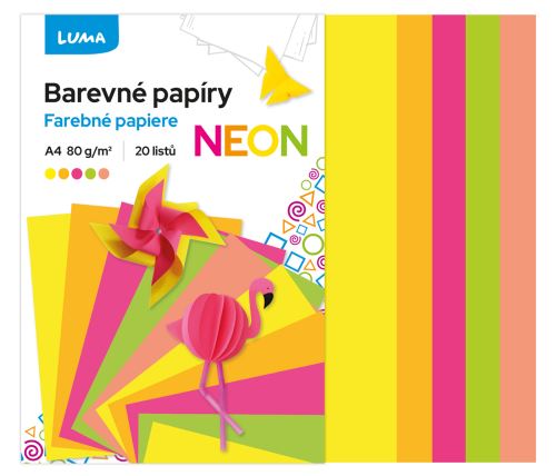 Barevné papíry NEON LUMA - složka A4, 20l